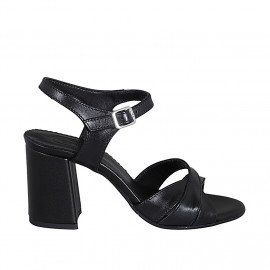 Sandale avec courroie pour femmes en cuir noir talon 7 - Pointures disponibles:  42, 43, 44