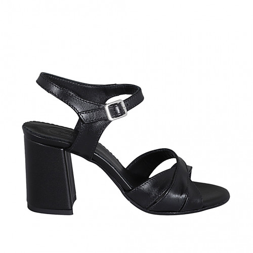 Sandalia con cinturon para mujer en piel negra tacon 7 - Tallas disponibles:  42, 43, 44