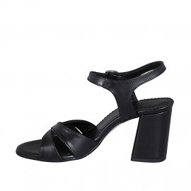 Woman's strap sandal in black leather heel 7 - Available sizes:  42, 43, 44 2