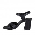 Woman's strap sandal in black leather heel 7 - Available sizes:  42, 43, 44