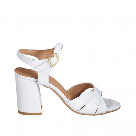 Woman's sandal in white leather with strap heel 7 - Available sizes:  43