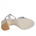 Sandalo da donna con cinturino in pelle laminata platino e argento tacco 7 - Misure disponibili: 43, 44, 45, 46