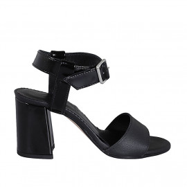 Sandalia para mujer con cinturon al tobillo en piel y charol negro tacon 7 - Tallas disponibles:  32, 42, 43