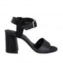 Woman's ankle strap sandal in black leather and patent leather heel 7 - Available sizes:  32, 42, 43