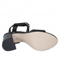 Sandalia para mujer con cinturon al tobillo en piel y charol negro tacon 7 - Tallas disponibles:  32, 42, 43