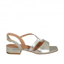 Woman's sandal in platinum laminated and printed leather heel 2 - Available sizes:  33, 42