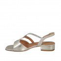 Woman's sandal in platinum laminated and printed leather heel 2 - Available sizes:  33, 42
