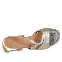 Woman's sandal in platinum laminated and printed leather heel 2 - Available sizes:  33, 42