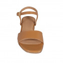 Woman's sandal in cognac brown leather with strap and coated heel 2 - Available sizes:  42