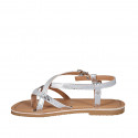 Woman's thong sandal in silver laminated printed patent leather with strap heel 1 - Available sizes:  32