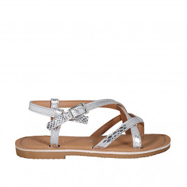 Woman's thong sandal in silver laminated printed patent leather with strap heel 1 - Available sizes:  32