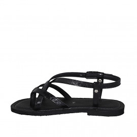 Woman's thong sandal in black printed patent leather with strap heel 1 - Available sizes:  32 2