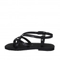 Woman's thong sandal in black printed patent leather with strap heel 1 - Available sizes:  32