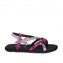 Woman's thong sandal in rose and pink laminated leather with strap wedge heel 1 - Available sizes:  32, 42