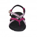 Woman's thong sandal in rose and pink laminated leather with strap wedge heel 1 - Available sizes:  32, 42