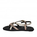 Woman's thong sandal in copper and platinum laminated leather with strap wedge heel 1 - Available sizes:  42