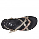 Woman's thong sandal in copper and platinum laminated leather with strap wedge heel 1 - Available sizes:  42