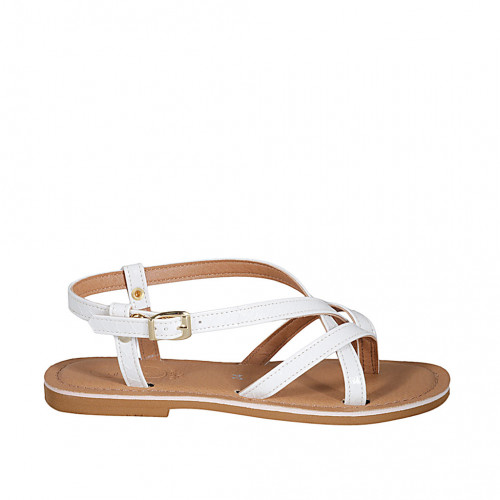 Sandale entredoigt pour femmes en cuir blanc avec courroie talon 1 - Pointures disponibles:  32