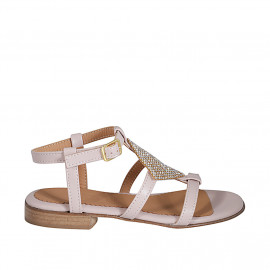 Woman's sandal with rhinestones and strap in nude leather heel 2 - Available sizes:  42, 43