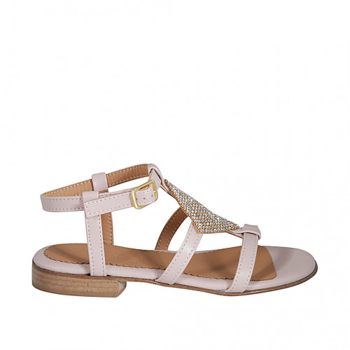 Sandale pour femmes avec strass et courroie en cuir nue talon 2 - Pointures disponibles:  42, 43