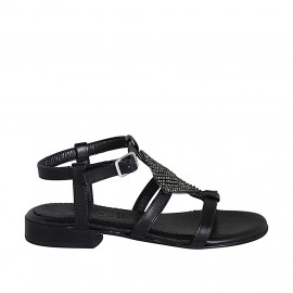 Sandale pour femmes en cuir noir avec courroie et strass talon 2 - Pointures disponibles:  32, 33, 42