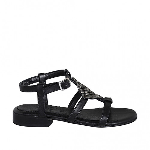 Woman's sandal in black leather with...