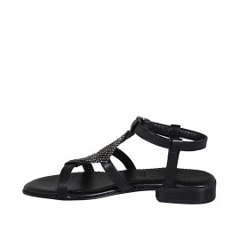 Sandale pour femmes en cuir noir avec courroie et strass talon 2 - Pointures disponibles:  32, 33, 42 2