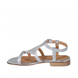 Sandalia con cinturon y estrás para mujer en piel plateada tacon 2 - Tallas disponibles:  32, 42 2