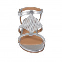 Sandalia con cinturon y estrás para mujer en piel plateada tacon 2 - Tallas disponibles:  32, 42