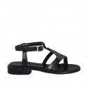 Woman's thong sandal in black leather with rhinestones and strap heel 2 - Available sizes:  32, 33, 42, 43