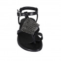 Woman's thong sandal in black leather with rhinestones and strap heel 2 - Available sizes:  32, 33, 42, 43