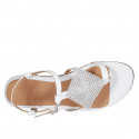 Woman's thong sandal in white leather with rhinestones and strap heel 2 - Available sizes:  32, 43