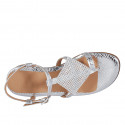 Woman's thong sandal in silver printed laminated patent leather with rhinestones and strap heel 4 - Available sizes:  42, 44, 45, 46