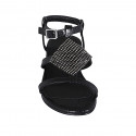 Woman's sandal in black laminated patent leather with rhinestones and strap heel 4 - Available sizes:  42, 43, 44