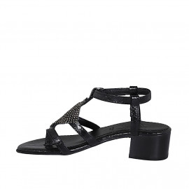 Sandale entredoigt pour femmes en cuir imprimé noir avec strass et courroie talon 4 - Pointures disponibles:  42, 43, 44 2