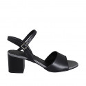 Woman's strap sandal in black leather and silver laminated leather heel 5 - Available sizes:  44