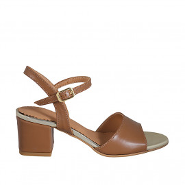 Woman's sandal in cognac brown leather with strap heel 5 - Available sizes:  43, 44