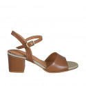 Woman's sandal in cognac brown leather with strap heel 5 - Available sizes:  43, 44
