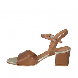 Sandale pour femmes en cuir cognac avec courroie talon 5 - Pointures disponibles:  43, 44 2