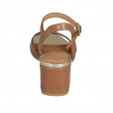 Woman's sandal in cognac brown leather with strap heel 5 - Available sizes:  43, 44