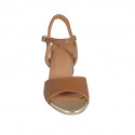 Woman's sandal in cognac brown leather with strap heel 5 - Available sizes:  43, 44