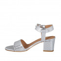 Woman's sandal in silver printed laminated patent leather with strap heel 5 - Available sizes:  44, 46