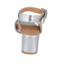 Sandalo da donna in vernice stampata laminata argento con cinturino tacco 5 - Misure disponibili: 44, 46