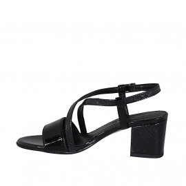 Sandale pour femmes en cuir verni et cuir imprimé noir talon 5 - Pointures disponibles:  31, 43, 46 2