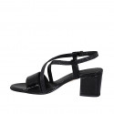 Sandalia para mujer en charol y piel imprimida negra tacon 5 - Tallas disponibles:  31, 43, 46