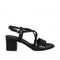 Woman's sandal in black printed leather and patent leather heel 5 - Available sizes:  31, 43, 46