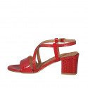 Sandalia para mujer en charol y piel imprimida roja tacon 5 - Tallas disponibles:  43, 44