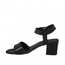 Woman's sandal in black laminated patent leather with strap heel 5 - Available sizes:  31, 43, 44 2