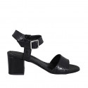 Woman's sandal in black laminated patent leather with strap heel 5 - Available sizes:  31, 43, 44