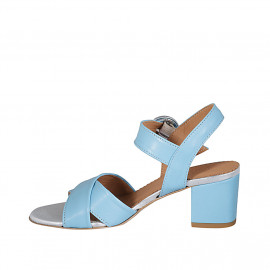 Woman's strap sandal in light blue leather heel 5 - Available sizes:  43, 44, 45, 46 2